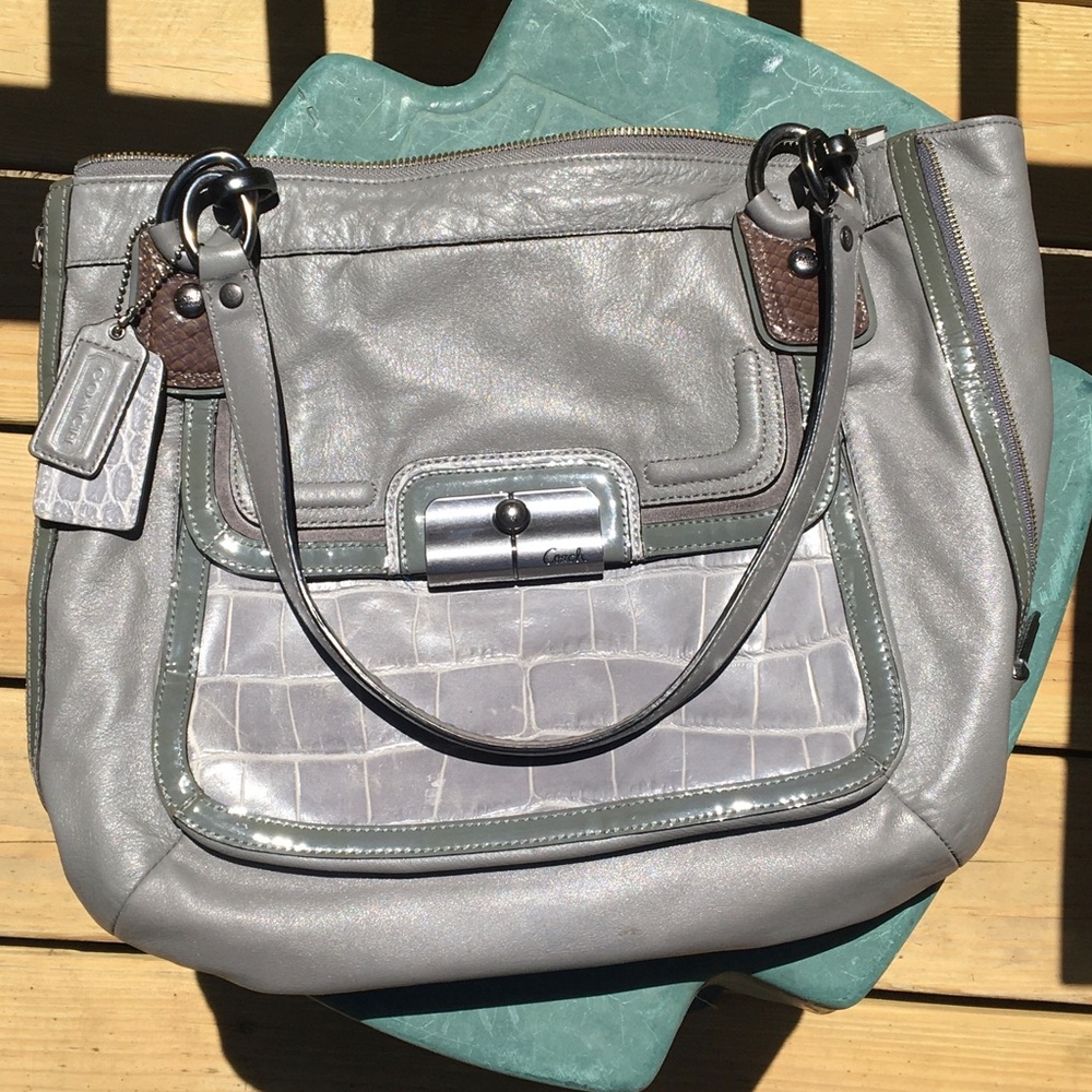 Coach Croc Embossed Gray Shoulder Bag